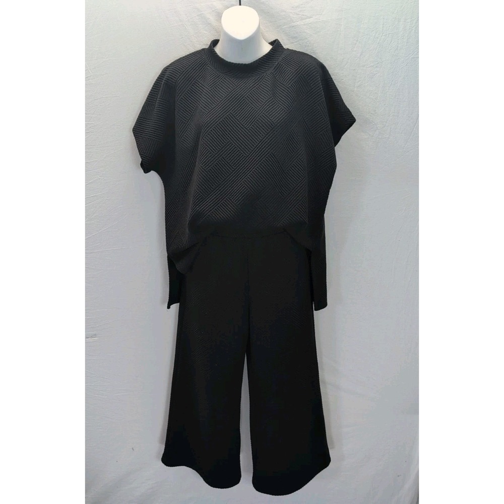 See And Be Seen Set Black wide leg short sleeve Boxy Lounge minimalist size SM